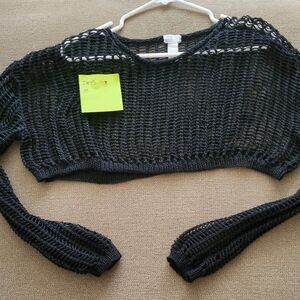 Sw13 Black Mesh Cropped Sweater